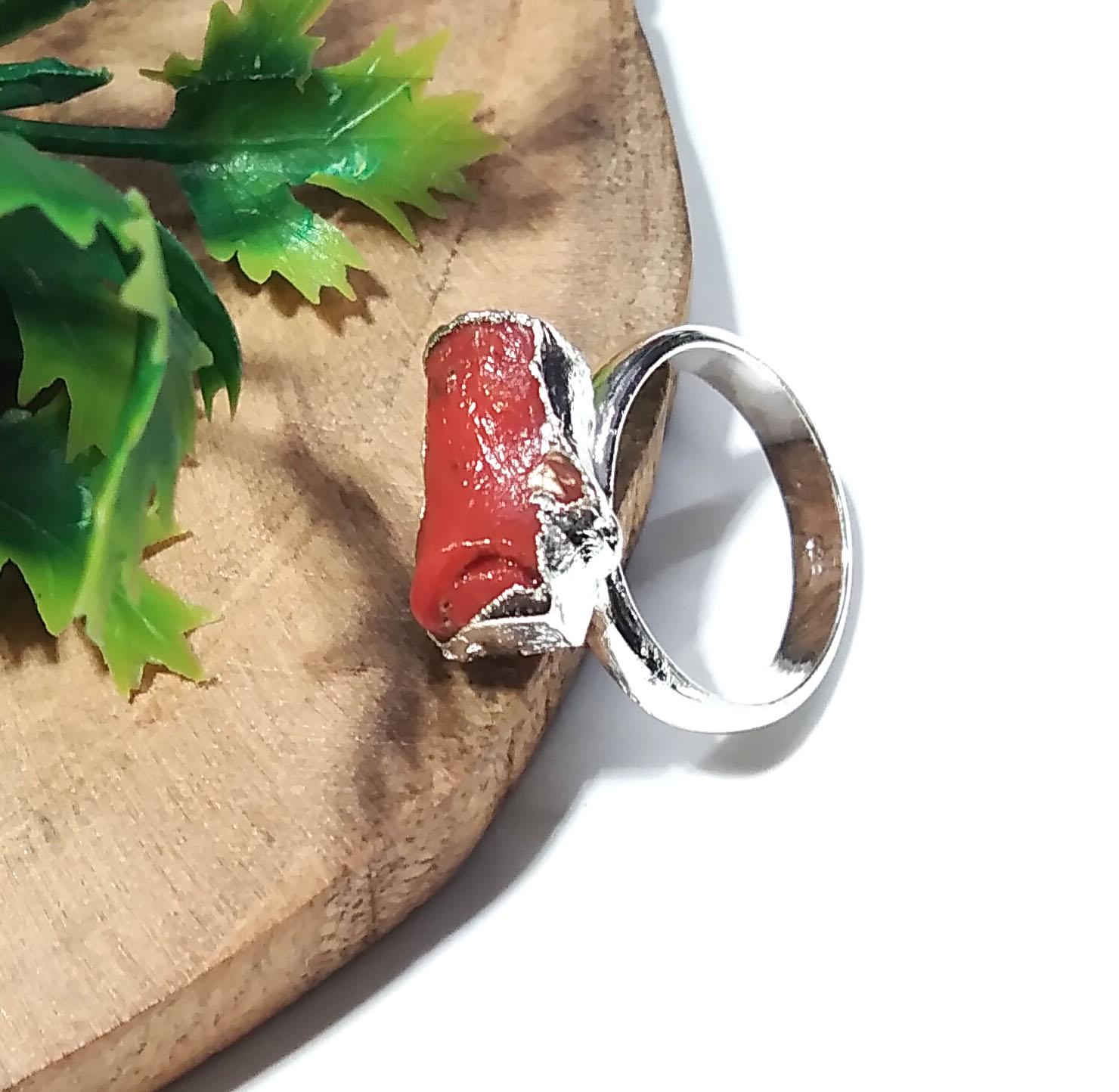 Red Coral Ring, Natural Rough Gemstone Ring, 925 Solid Sterling Silver Ring, Red Coral Stone Size 13x7mm Handmade Ring Gift Wedding Ring